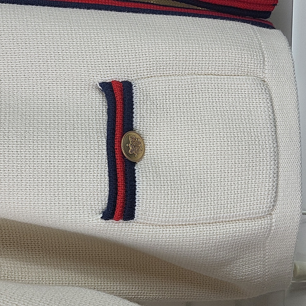 J. Crew Cream Bouclé Cardigan with Navy & Red Trim. Size XXL - Picture 5 of 14